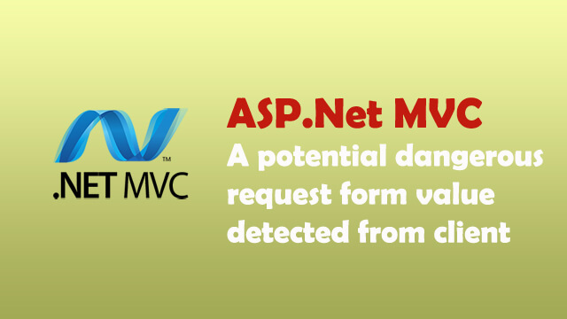 A potentially dangerous Request.Form value was detected from the client when submitting html content in ASP.Net MVC.
