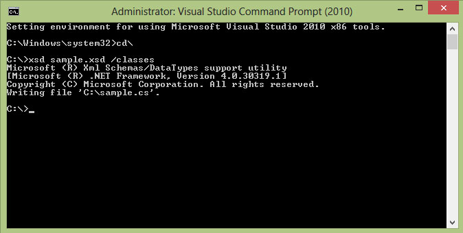 Visual studio command prompt xsd classes