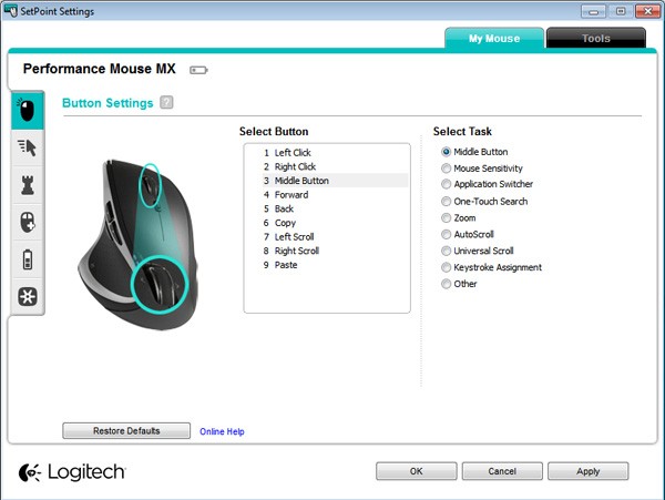 Logitech M950T Software to configure buttons