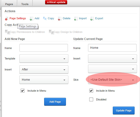 set skin template to a specific page in DNN